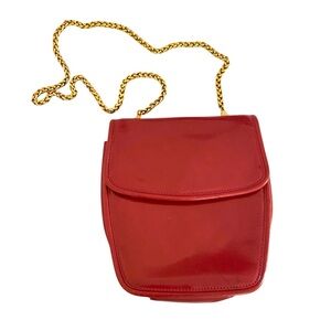 DE VECCHI by Hamilton Hodge Italian Leather Shoulder Bag Classic Red Gold Chain